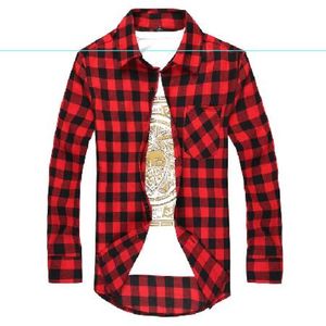 New Men's Long Sleeved Flannel Casual Plaid Shirt Men Checkered Dress Shirts Slim Stylish Fashion Free Shipping 242O