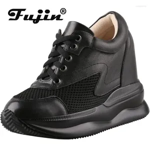 Casual Shoes Fujin 11cm Air Mesh Genuine Leather Platform Wedge Chunky Sneakers Women Super Hidden Heel Autumn Fashion Spring Ladies