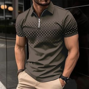 Camisa de golfe vintage moda moda 3d impressão zíper polo pólo de grande tamanho casual shortsleeeved stradowear moda masculina camisetas 240416