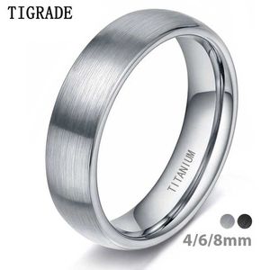 Band Rings Grade 4/6/8mm Brushed Simple Silver/Black Color Titanium Ring Mens Minimalist Wedding Engagement Womens Jewelry Q240429