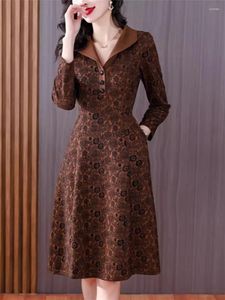 Casual Dresses Ladies Dress Long Sleeve 2024 Early Spring High End Mom Fashion Slimming Elegant Printed Formal Midi Vestidos Z4436