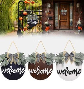 Welcome Wreath Whreatch Sign para a Decoração da varanda da fazenda Cabides de porta rústicos da porta da frente com vegetação premium para decoração em casa Q08125190972