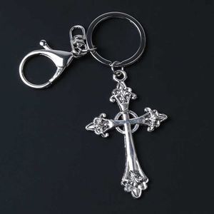 Keychains Lanyards 2021 New Large Detail Silver Cross Pendant Keychain Gothic Fashion Charm Delicious and Beautiful Gifts for Men and Women Q240429