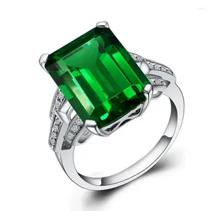 Ringos de cluster anel Emerald Silver Colored Pokra Square Gemstone Tourmaline banhado 18k White Gold Women's