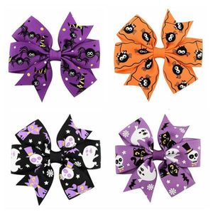 24pcs Holiday Ribbon Bow Alligator Halloween Bowknot Hair Clip for Children Halloween Hair Accessories Hairpins Grosgrain Ghost PI2555622