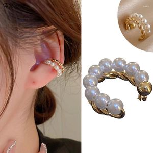 Bolzenohrringe U-förmige Goldfarbe Doppelschichtkreis Twist Pearl Ohrmanschette Vintage Geometrische Ohrhälfte gefälschte Piercing Perlen Clip