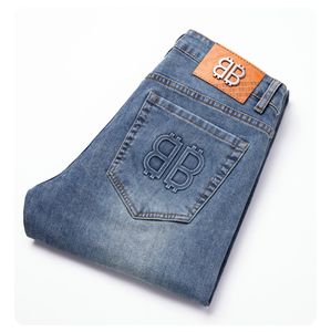 Mäns jeans vår sommar tunna män smal fit europeisk amerikansk bbicon high-end märke små raka byxor q9579-00
