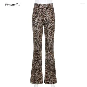 Women's Pants Fashion Leopard Pattern Flare E-Girl Vintage Slim Animal Print High Waist Long Wild Autumn 90S Outfits