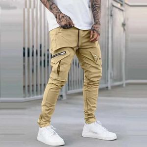 Calça masculina calça de bolso lateral de bolso zíper preto cinza cáqui cáqui hip hop casual mass jogador calça moda de rua pantalones hombre j240429