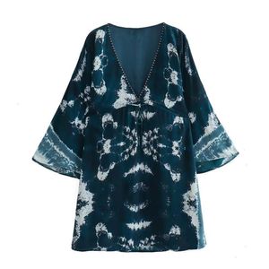 Partihandel Summer Style Womens V Neck Tie Dye Loose Dress