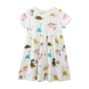 Jumping Meters 27T Selling Dinosaurs Print Girls Dresses Summer Baby Clothes Short Sleeve Toddler Costume 240428