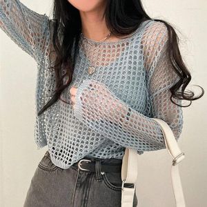 Women's Blouses 2024 Summer Sweet Top Women Thin O-Neck Knitwear Fashion Sunscreen Blouse Long-sleeve Two-piece Set Jumper 28279