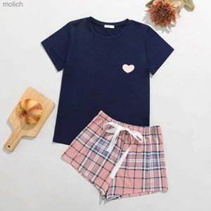 Kvinnors t-shirt casual set womens klänning kvinnor t-shirt hem set kortärmad topp pyjamas 2-stycke set sommar pyjamas sydd s m l xlwx