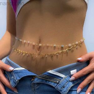 Waist Chain Belts 2Pcs/Set Butterfly Pendant Waist Chain for Women Simple Natural Stone Belly Chain Bikini Body Chain Summer Beach Vacation Bijou d240430