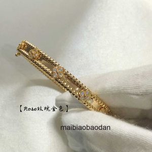 Designer Original 1to1 vancllf Luxury Jewelry VGold 2nd Generation Clover Flower Tube Bracelet for Women 18k Rose Gold Wide Narrow Edition with Full Diamond Sky Star