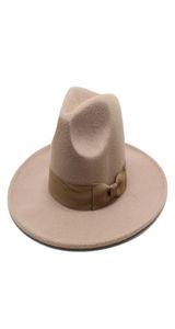 9 cm Bow Wide Brim Hats Women Formal Hat Men Jazz Top Hat Mens Panama Cap Felt Fedora Caps Woman Chapeau Man Winter Fashion Accesso3073161