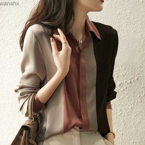 Women's Blouses Shirts Spring vintage long sleeved satin womens shirt autumn polo collar button up shirt elegant casual loose top new 18146L2405