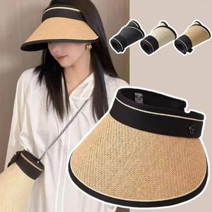 Wide Brim Hats Foldable Sun Protection Hat Fashionable Casual Straw Women Travel Beach Outdoor UV Cycling Sunshade With Protec P6U0