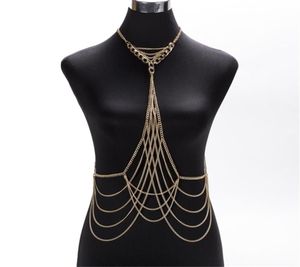 Luxury Fashion Sexy Body Waist chain Gold Silver color Body Chain Bra Slave Harness Necklace Tassel Waist Jewelry T2005082195736