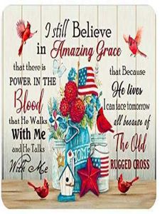 Vintage Metal Signs Cardinal Bird and American Flag I Thor Tro på Amazing Grace Bedroom Wall Decoration Tenn Signs For6291819