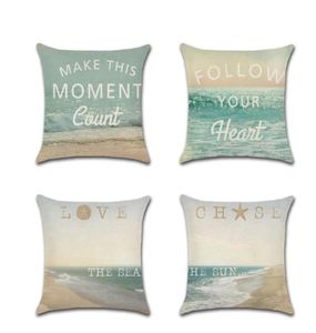 Cushiondecorative Pillow Beach Theme Series Linen Cushion Cover Decorativa Paisagem do mar Passagem de 4545cm Case2287071