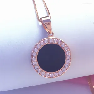 Pendant Necklaces Russian 585 Purple Gold Set Zircon Round Black Exquisitely Plated 14K Rose Necklace For Women's Fashion Classic