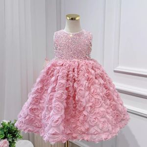 Vestido de meninas 2024 novo vestido tridimensional rosa princesa