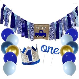 Decorazione della festa Baby Truck Banner Banner Banner Crown Cake Topper e Ballon Set di materiale per bambini