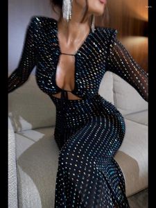 Casual Dresses Party Sequins for Women Fashion Sexig Clubwear Hollow Out Full Sleeve BodyCon Elegant Hip Wrap Long Vestidos Robes Female