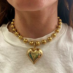 Gothic Gold Heart Pendant Necklace for Women Stainless Steel Beaded Choker Steampunk Jewelry 240430