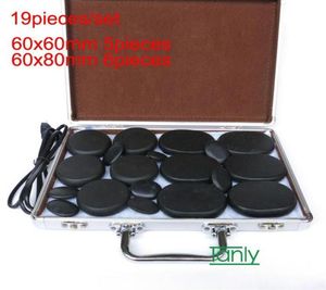 19pcs Set Massage Stones Massage Lava natürliche Energie Massage Stein Set Spa Gestein Basaltstein mit Heizkasten234z8381803