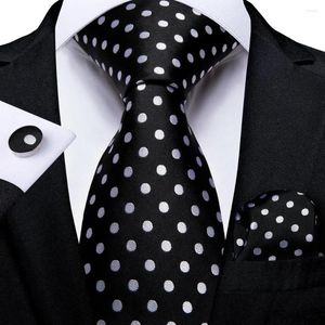 Bow Ties Black White Dot Designer Silk Wedding Tie For Men Handky Cufflink Gift Mens Necktie Fashion Business Party Dropshiping Hi-Tie