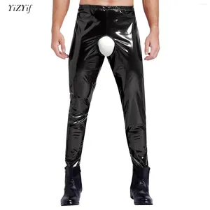 Women's Panties Sexy Mens Crotchless Pants Glossy Patent Leather High Waist Elastic Waistband Leggings Fancy Rave Party Dance Clubwear
