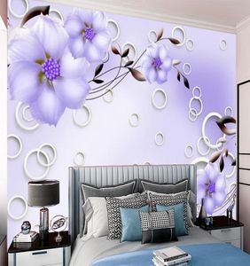 3D обои фиолетовые цветочные улучшение дома на стенах бумага романтическая цветочная цифровая картина кухонная комната роспись 5379424