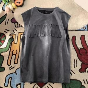 Herren Tanktops Herren Sommerweste O-Neck ärmellose Wildleder Feste Farbbriefmuster Pullover Breite Schultergurte Streetwear Streetwear