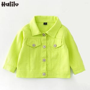 Jackor Halilo Autumn Kids Jeans Candy Color Baby Girl Coats Princess Spädbarnskläder Småbarn Girls Ytterkläder