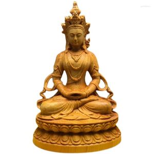 Dekorative Figuren handgefertigt buddhistische Boxwod Grün/Weiß Tara Buddha Carving Sammeln Sie Reichtum Handstücke Maskottchen Dekorieren Handwerkshandwerk