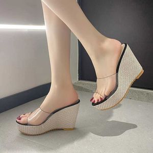 Slippers Wedge Heeled 2023 Summer Transparent Strap Design High Sandals for Women Lightweight Anti Slip Platform H240430