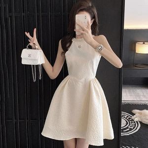 Casual Dresses Elegant Sexy Halter Pearl Party Dress Summer French Small Fragrant Wind Women's Korean Style White Slim Mini