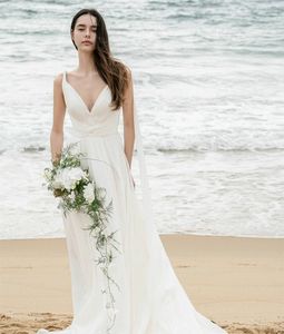 Сексуальные длинные шифоновые свадебные платья с пляжем с пляжем с ленточной оболочкой Spagehtti с плиссированной vestido de novia Zipper Zipper назад.