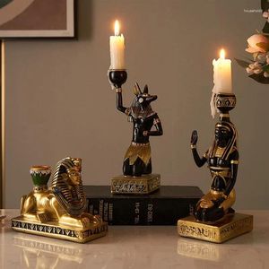 Candle Holders Resin Candlestick Ancient Egyptian Goddess Sphinx Anubis Holder Retro Desktop Ornaments Home Decoration Crafts Gift