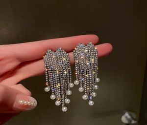 Fashion exaggerated Dangle tassel earrings Micro inlays diamonds crystal butterfly love personality women BlingBling shiny long ea3881928