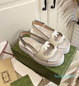 디자이너 -Sandal Womens 섹시한 샌들 가죽 여성 해변 신발 샌들 단독 두께 약 4cm