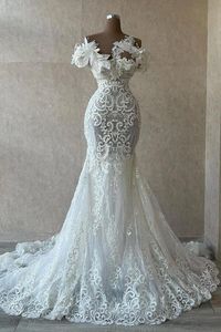 Exquisite 3D Lace Flora Applicies Mermaid Wedding Dresses New Sexig Cap Hylsa Sheer Jewel Neck Bridal Clowns Custom Made Lxuury Robes BC18729