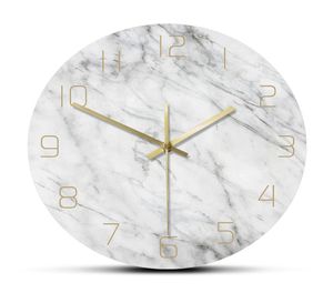 Quartz Analog Quiet Marble Wall Clock 3D Chic White Marble Print Modern Round Wall Watch Nordic Creativity Home Decor Fashion LJ206818144