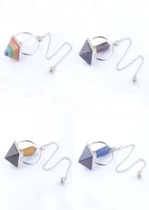 Wechselpendelpendel -Notfallanhänger Naturstein hexagonaler Prisma Pyramid Amethyst Tigers Eye Obsidian Crystal Lapis Lazuli Chain1199607