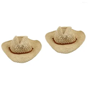 Boinas 2 trajes de PC para homens chapéu de cowboy viseira solar bloqueio de palha de palha de cowgirl praia estilo ocidental miss