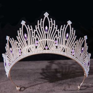 Tiaras koreanska mode lila kristall tiara krona för bröllop födelsedagsfest hår smycken lyx drottning brud brud krona smycken