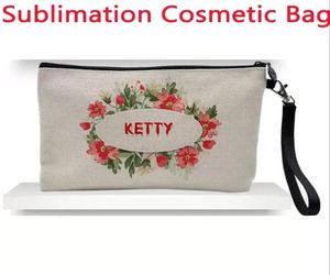 Sublimation Linen Makeup Bag Favor DIY Blank Coin Purse Pencil Bags Heat Transfer Coating Storage Pouch Christmas Gift WHT02287648761