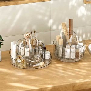 Organizador cosmético Caixa de armazenamento de acrílico transparente Rotativo bandeja de mesa de mesa de mesa de vestido de banheiro Batinho de batom para a pele Produtos Rack Makeup q240429